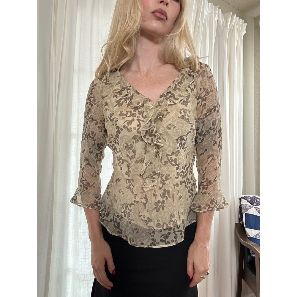 Vintage 90s y2k silk ruffle floral top
